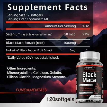 Black Maca Root Capsules for Energy, Endurance & Balance