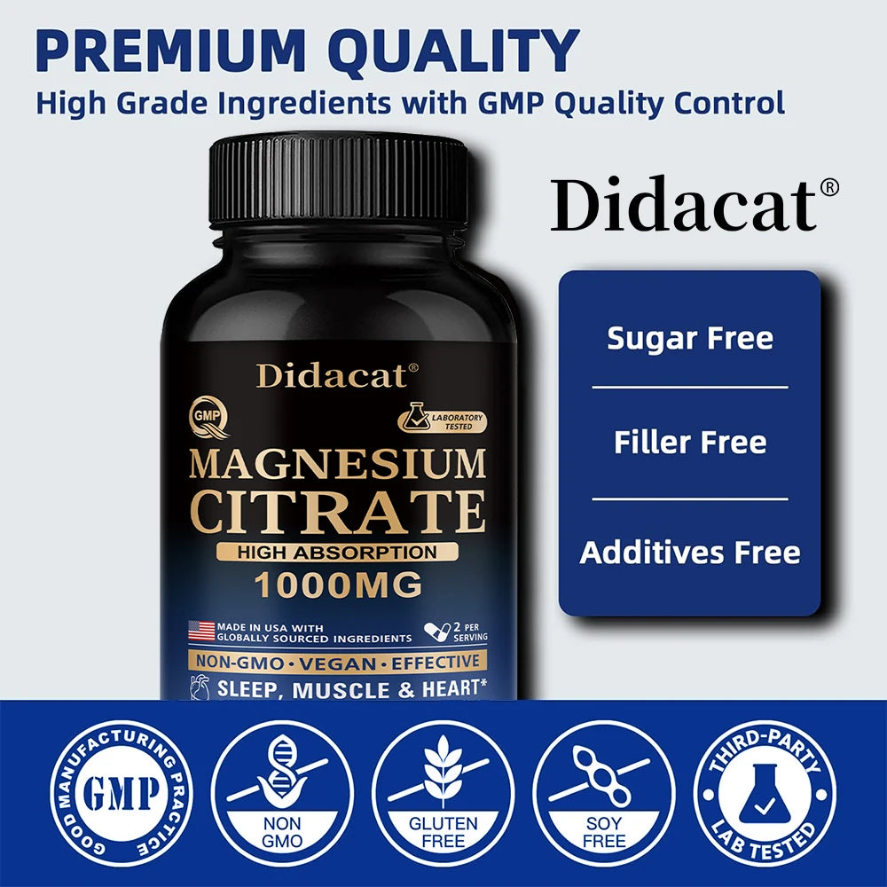 Magnesium Citrate Capsules for Muscle, Nerve & Bone Support