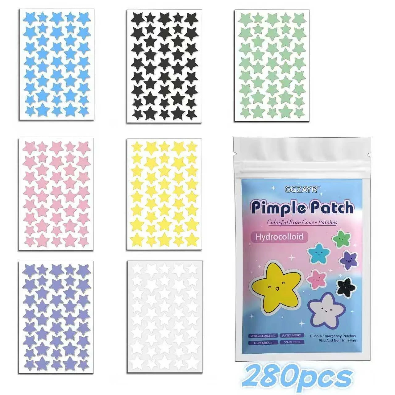 Seven-Color Star Pimple Patches for Gentle Acne Care