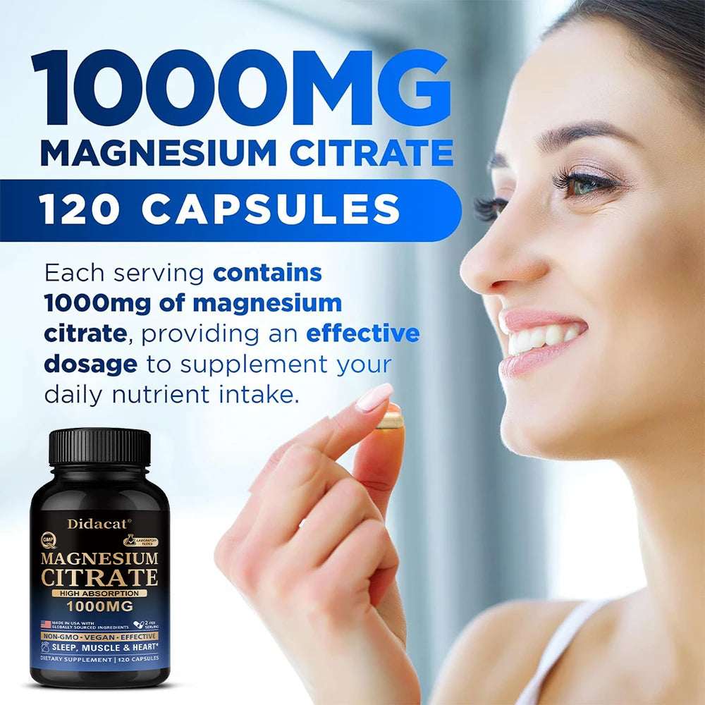 Magnesium Citrate Capsules for Muscle, Nerve & Bone Support