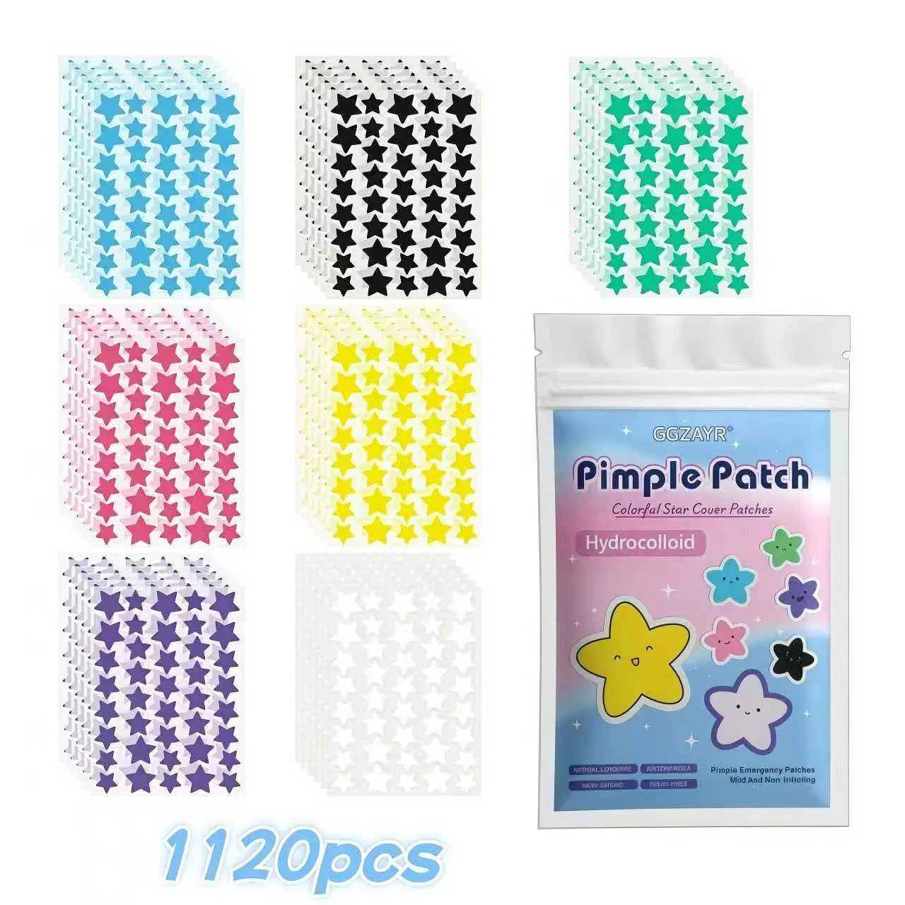 Seven-Color Star Pimple Patches for Gentle Acne Care